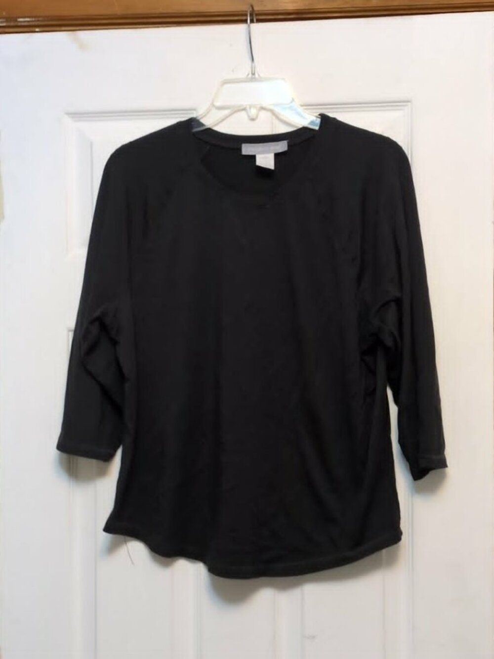 Modern Soul Black Cotton Modal 3/4 Sleeve Shirt Sz L Stretchy Soft Staple Minima